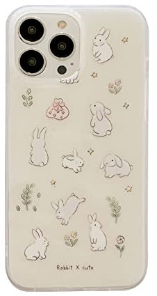 Goose Yellow Floral Bunny Phone Case Kompatibel mit iPhone 13 Pro, Cute Korea Lovely Rabbit Flower Plants Cartoon Hülle für Frauen Mädchen