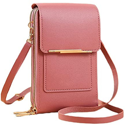 Petit Sac Bandouliere Telephone Portable Petit Sac à Bandoulière Léger en Similicuir Pochette Telephone Portable Porte Monnaie Mini Étui Pochette Sacoche pour Femmes Filles (Rose Foncé)