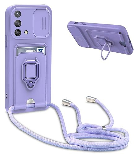 BGHHEU Coque avec Cordon pour Oppo A74 4G,Collier pour Étui Colliers de cellulaire Réglable Corde Silicone Souple Case,Protection de la Caméra,Support,Porte Cartes - Violet
