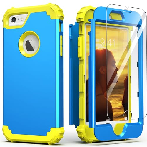 IDweel Schutzhülle für iPhone 6S, iPhone 6, mit Displayschutzfolie (gehärtetes Glas), 3-in-1-Stoßdämpfung, robuste harte PC-Abdeckungen, weiches Silikon, Ganzkörper-Schutzhülle für Mädchen,
