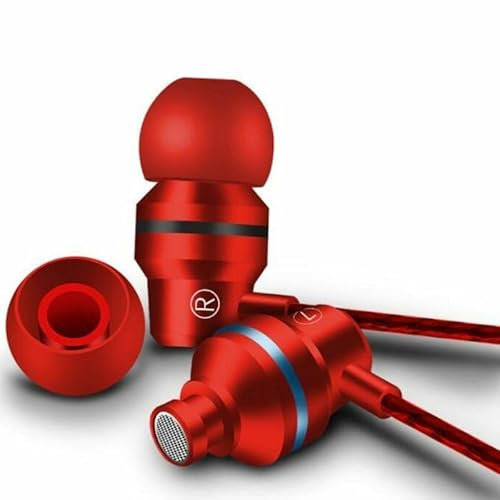Earphones Wired In-Ear Headphones, 3.5mm Jack Headphones for Android Phones,Deep Bass Wired Earbuds with Microphone Noise Isolating Headset Compatible with Sam-sung Android Laptops Computers (Red)