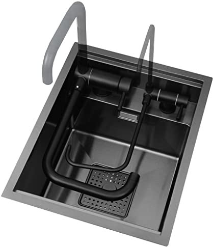 GuyAna Mini Fregadero de Cocina en la Barra del Restaurante RV Fregadero Invisible con Placa de Cubierta Fregadero de Cocina con Grifo Plegable Tubería de alcantarillado Ahorre Espacio y
