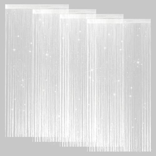 4 Stück Glitzer Fadenvorhänge Tür Perlen Vorhänge 39 x 79 Zoll Hängende Fransen Hippie Raumteiler Tür String Vorhang Boho Türen Quaste für Türen, Fenster, Schrank, Privatsphäre Dekor (Weiß)