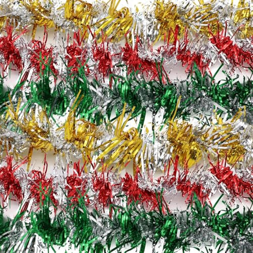 6 Pcs Christmas Tinsel Garlands,2m Totally | Glittery Tinsel Garland for Christmas Tree Decorations, Metallic Hanging Garland Streamers for Xmas Home Decor New Year Wedding Party Supplies Ornaments