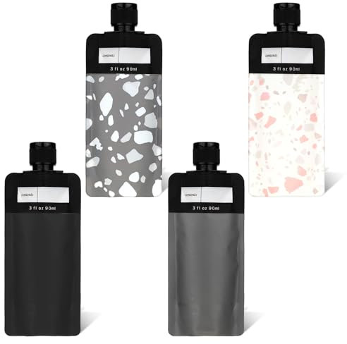 Reiseflaschen 4 Stück Nachfüllbare Leere Quetschbeutel 90ML Auslaufsichere Reiseflasche Set Travel Containers Leicht Nachfüllbare Leere Quetschbeutel für Flüssiges Make-Up für Shampoo,Spülung,Duschgel