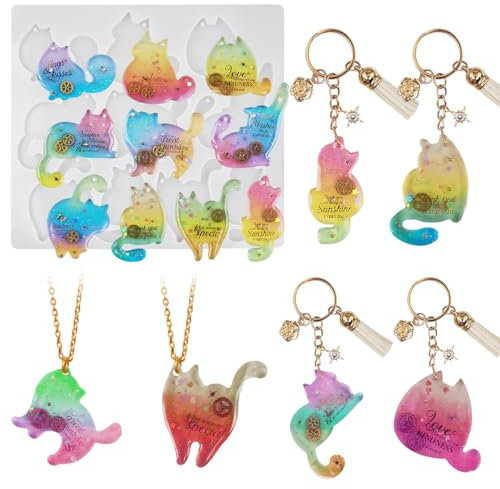 HyzaPhix Ohrring Silikonform Katzen Gießform Schmuck Epoxid Formen Resin Earring Molds Tier Gussform mit Loch für DIY Halsketten Anhänger, Geschenke für Frauen, Mädchen (Katzen-1)