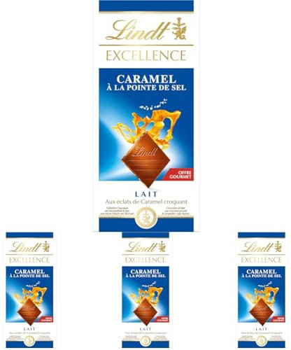 Lindt - Tablette Caramel EXCELLENCE - Chocolat au Lait, 100g (Lot de 4)
