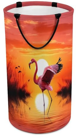 Joli panier à linge rond pliable avec poignées, motif flamant rose, pour buanderie, chambre à coucher, dortoir universitaire