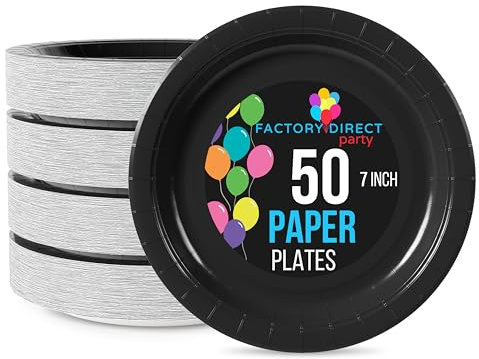 Exquisite Platos de papel negros de 7 pulgadas, platos de papel resistentes, 50 platos desechables negros, platos de papel desechables resistentes de 350 g/m² para fiestas, platos negros desechables