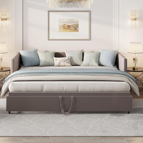 Sofa Cama Nido Doble 90/180 x 200 cm, Cama de día Extensible Tela De Terciopelo Agradable a La Piel Sofá Cama para 2 personas Extensible para Doble Sofá Cama Convertible, Sin Colchón (Sección A)