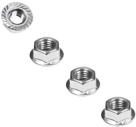 M10 Serrated Flange Hex Nuts, M10-1.5mm Hexagon Flange Nuts, 304 Stainless Steel, Metric, Heavy Duty Replacement Nut with Plastic Case, 12 Pack