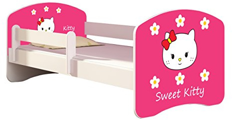 Kinderbett Jugendbett mit einer Schublade und Matratze Weiß ACMA II 140 160 180 40 Design (140x70 cm, 16 Sweet Kitty 2)