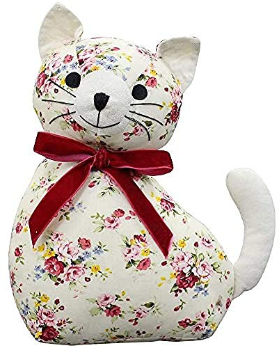 Riva Paoletti Floral Cat Novelty Doorstop - White Floral Print - Heavyweight Sand and Polyester Filling - 100% Cotton - 18 x 10 x 24cm (7 x 4 x 9 inches) - Designed in the UK