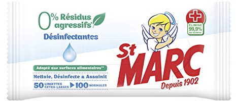 St Marc Lingettes Nettoyantes et Desinfectantes 0% Résidus Agressifs - 50 Lingettes Extra-Larges - Lot de 3