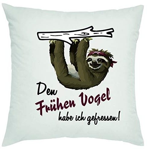 Crealuxe Den frühen Vogel Habe ich gefressen - Faultier Zierkissen, Sofakissen, bedrucktes Kissen, Bauwollkissen