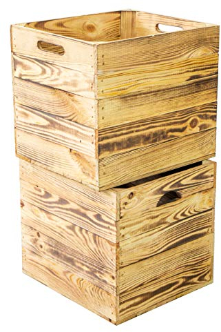 Kistenkolli Altes Land 2 x Holzkiste geflammt ideal auch für Kallax und Expeditregale als Einsatz 33x38x32,5cm