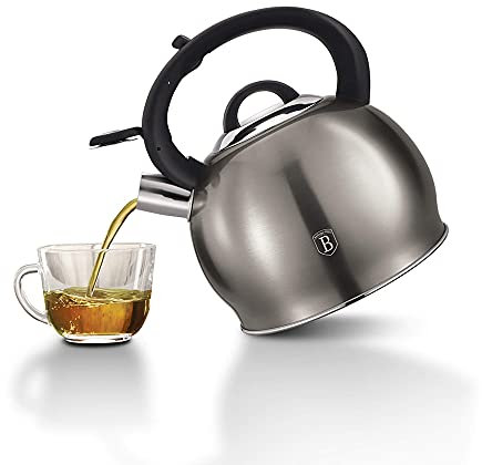 3L Home Stainless Steel Colorful Whistling Stove Top Kettle Kitchen Metallic Electric Induction Tea Pot (Carbon)