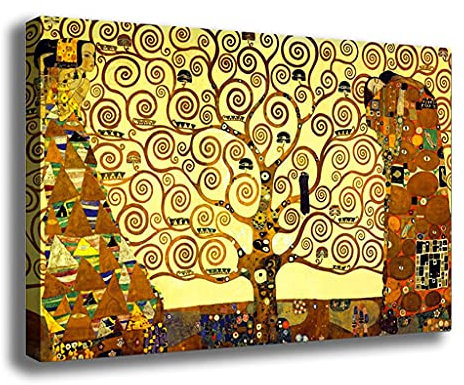 Quadro Moderno KLIMT Albero della Vita Quadri moderni da Parete Stampa su tela Canvas Decorazione muro Murale pittori arte Soggiorno Arredo Camera da letto Cucina (Klimt, 70x100 centimetri)