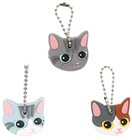 YANGWEN Schlüsselkappen,3PCS Cartoon Key Covers,Cartoon Niedliche Tiere Schlüsselanhänger Schlüsselabdeckung Kappe Silikon Schlüsselanhänger Cat Shape Key Cover