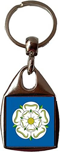 PJ4U Yorkshire County England Luxury Double Sided Metal Keyring And Velvet Gift Bag