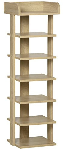 HOMCOM 7 Tier Shoe Rack Organizer Storage Shelf Wooden Display Cabinet for Entryway Living Room Bedroom Oak