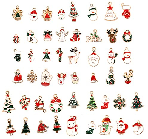 AIEX Weihnachts-Charms, Weihnachts-Emaille-Anhänger, loser Schneemann, Elch, verschiedene Motive, für Schmuckherstellung, Ohrringe, Basteln, Halskette, Armband, Handwerk