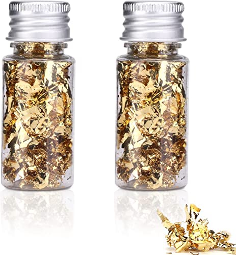 4 Flaschen Essbare Blattgold Flocken, 5g/Flasche Deko Torte Gold Blatt Flocken Gold Folien Flocken Blattgold Folie Foil Paper für Dessert Kuchen Backen Schokolade Dekorfolie DIY Künstlerbedarf