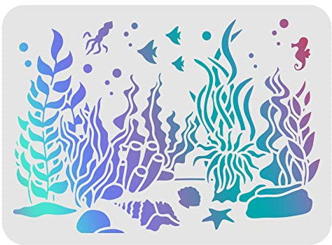 FINGERINSPIRE The Underwater World Schablonen 29,7x21cm Unterwasser-Schablone Algen-Zeichenschablone Meerestiere Schablone zum Malen auf Holzfliesen Papier Stoff Bodenwand