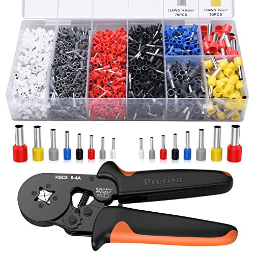 0.25-10mm² Pince à Sertir avec 2000pcs Cosses Electrique, Preciva AWG23-7 Pince a Sertir Outils de Sertissage Cosses Electriques a Sertir Pince Electricien Pince a Sertir Embout de Cable
