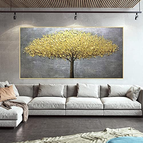 Pei-wall art Leinwandbild 70 x 140 cm rahmenlos abstrakter goldener Lebensbaum Leinwandbild Wandkunst Bild für Wohnzimmer Wohnkultur
