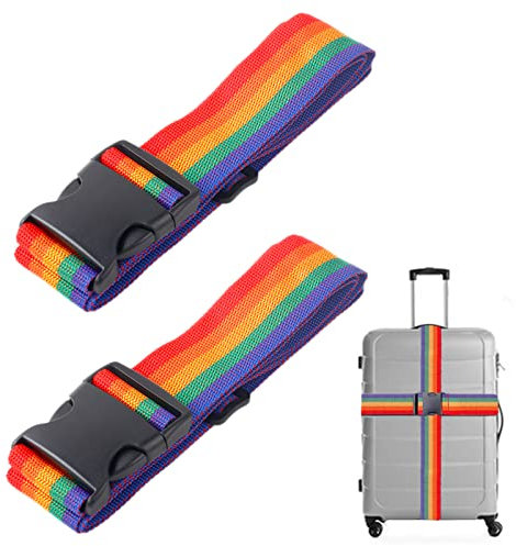 Maotrade Koffergurt 2 Stück Kofferband Gurt Bunt Verstellbare Gepäckgurt Koffer Gurtband Gepäckband Luggage Strap Für Reise Travel Accessories (Regenbogen)