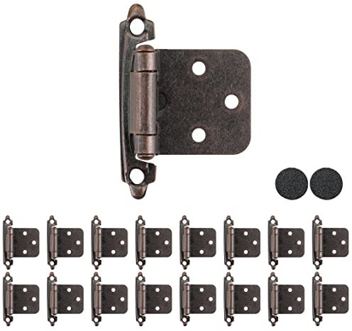 JQK 1/2 Inch Overlay Cabinet Door Hinges Oil Rubbed Bronze, 30 Pack 15 Pairs Flush Face Mount Cupboard Self-Closing Kitchen Cabinet Hinges with Door Bumper, CH200-ORB-P30