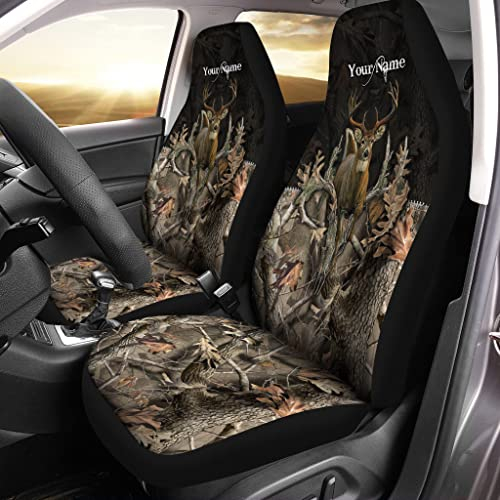 Auto Sitzbezüge Personalisiertes Namensweißwedelhirsch-Dollar-Jagd-Camouflage-Muster Auto-Schonbezüge rutschfeste Sitzbezüge Set Universal Für Wagen, Fahrzeuge, Lastwagen, 52X138Cm