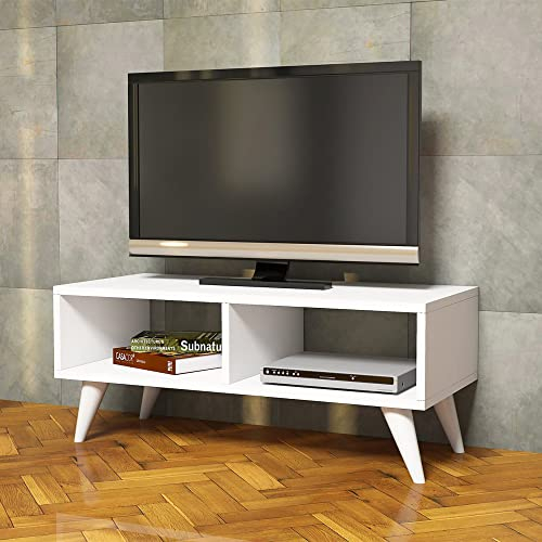 [en.casa] Fernsehtisch Aaskov mit 2 Ablagen TV Lowboard Unterschrank 35 x 90 x 35 cm Fernsehkommode Weiß