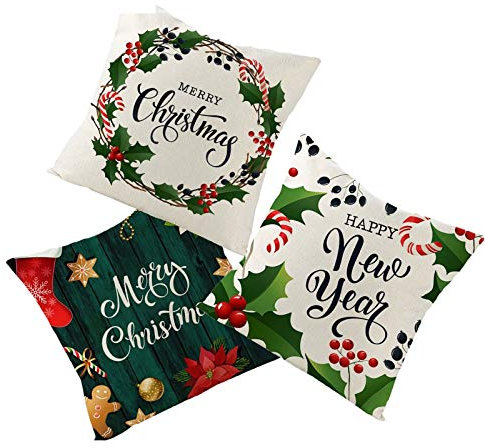 Banemi Weihnachten Sofa Kissenbezug, Kissenbezug Weihnachten 45X45 3er Set Foglie di Corona Verde Neuheit Weihnachtsschmuck