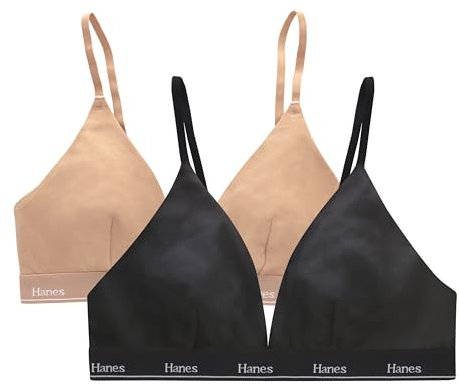 Hanes Originals Bralette Triangular, Brasier de algodón elástico Que Absorbe la Humedad, Paquete de 2 Sujetador, Opaco, Black/Deep Glow, M (Pack de 2) para Mujer