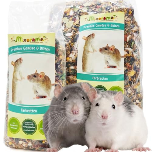 Mixerama Farbratten Premium Gemüse & Blüten - artgerechtes natürliches Rattenfutter ohne Pellets - Alleinfutter