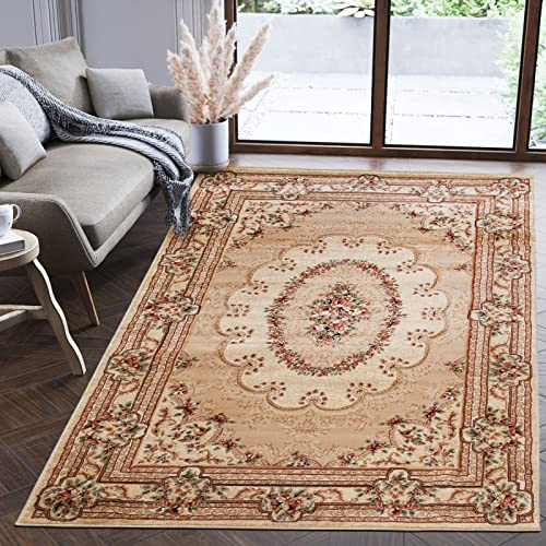 Mazovia Teppich Flur 60x100cm Creme Klassisch Traditionell Weich Mittelflor | Teppich für Eingangsbereich Küche Büro Wohnzimmer Schlafzimmer Beige Pflegeleicht Fußbodenheizungsgeeignet Synthetisch