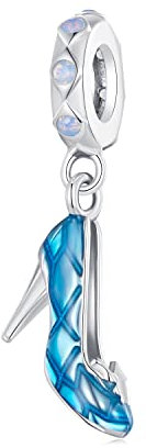 NINGAN 925 Sterling Silber blauer Kristallschuh-Anhänger Enchanted Dancing Shoes Drip Glaze Anhänger Kompatibles Damenarmband Halskette Geburtstagsgeschenk für Frau und Tochter
