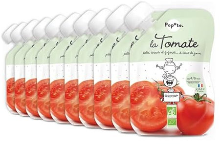POPOTE - Purée Tomates Bio Bébé 120 g - Dès 4/6 Mois - Gourde Individuelle - Texture Lisse - Idéale Pour Accompagner Plats Enfant - Format Pratique à Emporter - Pack Familial 10 x 120 g