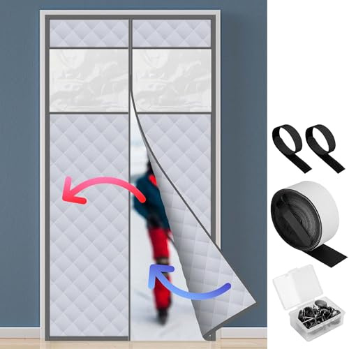 Visible Magnetic Thermal Insulated Door Curtain- Soundproof Windproof Insulation Doorway Curtain with Window- Automatic Closing Door Screen Cover for Keeping Warm in Winter, Fits Door Size 36 x 80
