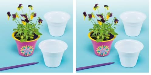 Baker Ross E6436 White Plastic Flower Pots Size 6.5cm For Kids To Paint, Decorate & Plant with Flowers for Gifts(Pack of 20)