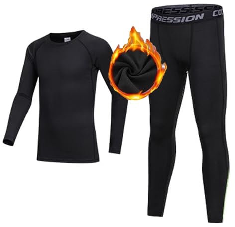 Gavena Boys Thermal Compression Sets Kids Lined Base Layer Suits Winter Warm Underwear Kits Youth Fleece Athletic Tights & Top Sets(4-5 Years,Black)