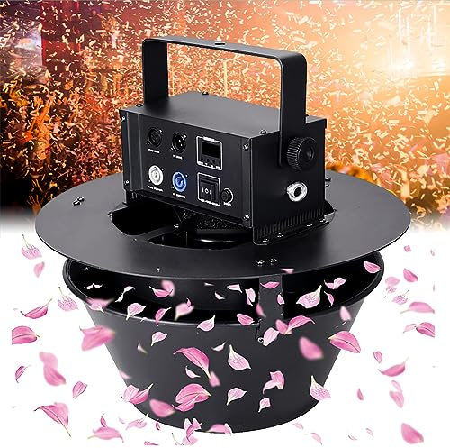 Konfetti-Effektmaschine, 100 W, Bühnenwirbel-Konfetti-Maschine, hängender Konfetti-Werfer mit DMX und Fernbedienung, Konfetti-Blütenblatt-Kanonenmaschine mit 50m² Reichweite fallende Blütenblätter