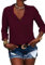 Zitiki Chemisier pour Femme - Col en V - Chemise boutonnée - Manches Longues - Mousseline de Soie - Bureau - Décontracté -, Rouge Bordeaux, XXL
