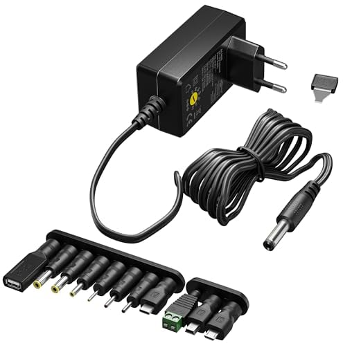 goobay 64571 Adaptador de Fuente Universal 3V - 12V, máx. 7,2 W/Adaptador de Fuente de alimentación para TV, ruter, Tiras LED/Voltaje Variable/USB C, USB A, Micro USB/Incl. 11 Conectores