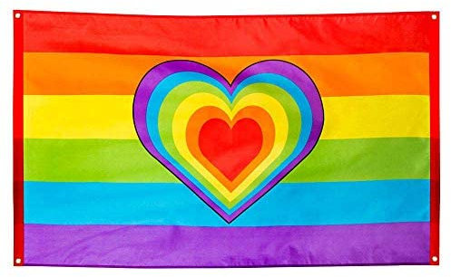 TrendandStylez Fahne Regenbogen Herz, bunt, 150 x 90 Zentimeter, LGBTQ Dekoration für CSD, Karneval, Fasching, Mottoparty, JGA