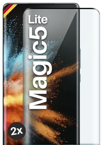 moex CurveProtect für Honor Magic5 Lite Panzer Schutzglas, Full Screen Schutzfolie randlos, ganzer Bildschirm komplett abgedeckt, Panzerfolie Curved 3D Glas Folie, Schwarz 2 Stück