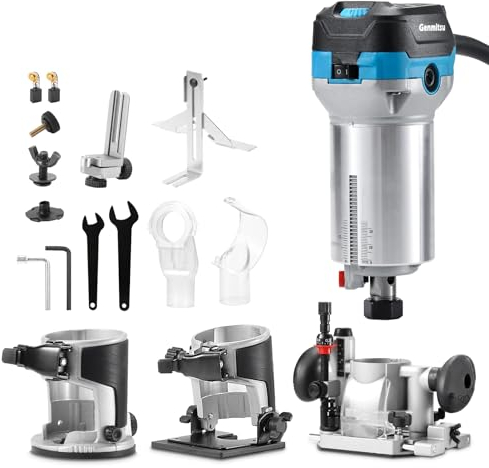 Genmitsu Handtrimmer Router Kit, kompakter Holzwerkzeug-Router mit Fest- und Tauchbasis sowie Neigebasis, 6 variable Geschwindigkeiten, ideal für CNC-Holzarbeiten und DIY-Projekte