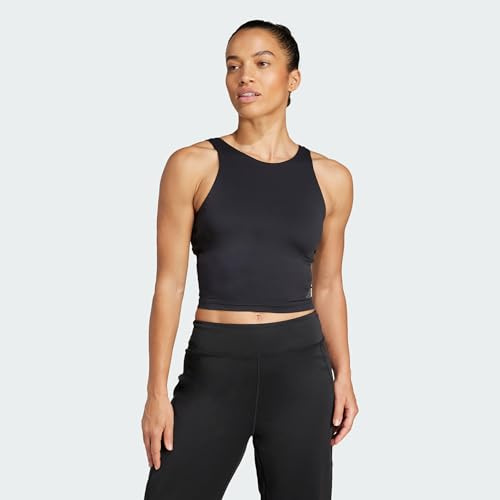 adidas Damen Yoga Cropped Tank with Inner Shelf, Black, S